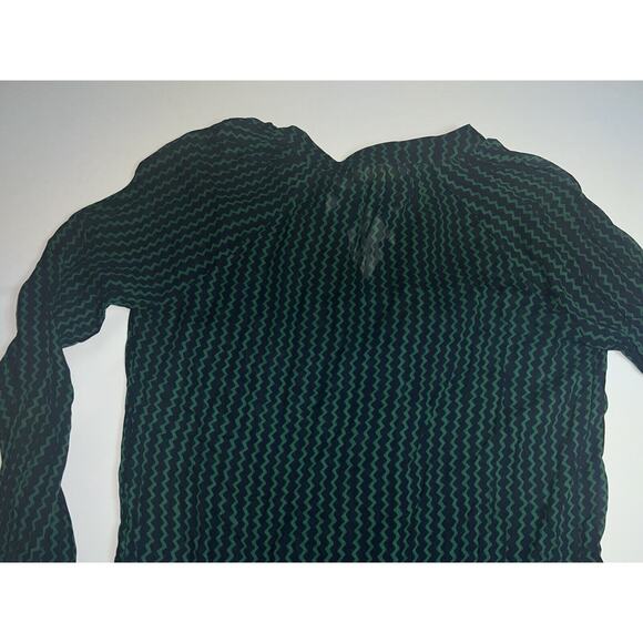 Maeve ANTHROPOLOGIE Shirt Size XS Green Navy Della Sheer Chevron Tie Neck Sleeve - Picture 16 of 16